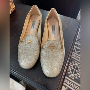 Prada gold glitter flats